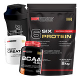 Kit Whey Protein 2kg Bcaa Creatina Shaker Sabor Chocolate