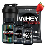 Kit Whey Turbo Creatina Caps Bcaa Thermo Flame Coqueteleira
