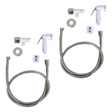 Kit X2 Chuveirinho De Luxo Cor Branco Com Mangueira Cromada 1 20mt