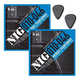 Kit X2 Cordas Guitarra Nig 010 0 10 Mi Extra Palheta