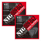 Kit X2 Cordas Guitarra Nig 09 009 Mi Extra Palheta
