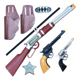 Kit Xerife Armas Espingarda Pistola Cromada Distintivo Toy