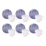 Kit Xícara E Pires Abstratta Em Porcelana Decorada 200ml 12 Peças Tramontina
