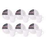 Kit Xícara E Pires De Café Street Em Porcelana Decorada 70 Ml 12 Peças Branco Tramontina
