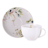 Kit Xícaras E Pires De Chá Tramontina Magnolia 96950214 12 Peças Branco Floral