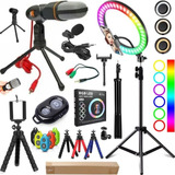 Kit Youtuber Ring Light Luz Rgb Colorida Tripé 2m Microfone