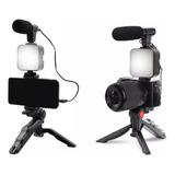 Kit Youtuber Tripé Suporte Celular Com Led Para Vlog Vídeos