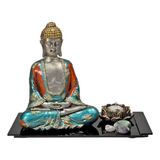 Kit Zen Com Buda Hindu Incensário Castiçal Vela Bandeja Luxo