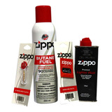 Kit Zippo Insumos Gás Fluido Pedra E Pavio