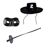 Kit Zorro Chapéu Máscara Espada Cosplay Fantasia Festa