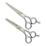 Kit18 Tesoura Cabeleireiro Fio Navalha 5 5   Desfiadeira 5 5 Cor Prateado