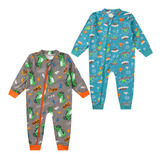 Kit2 Macacão Longo Bebê Ziper Punhos Menino Menina Algodão