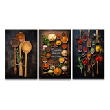 Kit3 Quadros Decorativos Placas Mdf Cozinha Tempero 60x40 Ys