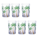Kit6 Copos Coqueiro Palm Tree Color 350ml Peças Transparente