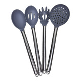 Kits 4 Utensílios De Cozinha Silicone C Cabo De Inox