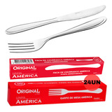 Kits Jogo Garfo Faca De Churrasco Em Inox 24 Un Prata