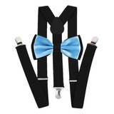 Kits Suspensório Preto Gravata Borboleta Dupla Azul Bebê