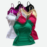 Kits3 Blusinha Feminina Alça Com Bojo Detalhe Babadinho