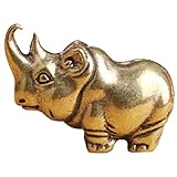 Kjhbv Rinoceronte Pequeno Bronze Figura De Mini Animal Estatuetas Da Vida Selvagem Escultura Estatueta De Rinoceronte Estátua De Rinoceronte Vintage Miniatura Latão Carro Estátua De