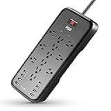 Kmc 12-outlet Surge Protector Power Strip With 8 Usb Charging Ports (5v/10a) 4500j 6-foot Cord