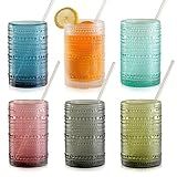 KMIGRUAN Conjunto De 6 Copos Coloridos Hobnail De 425 G Copos De Vidro Vintage Para Cozinha Copos De Vidro Com Contas Em Relevo Copo De água Para Coquetéis Sucos E Várias Bebidas Mistas
