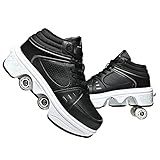 KOFUBOKE Sapatos De Skate Unissex Para Crianças Adultos Com Rodinhas Duplas Com Rodas Invisíveis 2 Em 1 Com Polia Removível Parkour Patinação Preto 5 5
