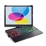 Kolude Capa Para IPad 11ª -A16-2025--10ª Geração Com Teclado- Capa De Teclado Rotativo De 360- Com Trackpad De Toque- Suporte De Lápis Com Luz De Fundo De 7 Cores- Proteção Preta