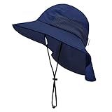 Komorebi Chapéu De Sol Infantil FPS 50 Chapéu De Sol Infantil Meninos Chapéu De Proteção Solar Aba Larga Gilrs Chapéus De Praia Com Aba De Pescoço Azul Marino 2 6 Anos