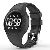 Konewos Relógio Infantil Com Monitor De Atividades LED Pedômetro Digital Sem Bluetooth à Prova D água 12 24 H Cronômetro Calendário Para Crianças Meninas Meninos E Adolescentes Preto Redondo 