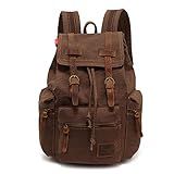 Koolehaoda Mochila De Lona Vintage Mochila De Couro Mochila Mochila Casual Unissex Mochila Para Laptop De 17 Bolsa De Caminhada L Café 