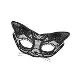 Kowaku Máscara De Gato Feminina Elegante Com Bigodes Decoração De Strass Máscara De Máscara De Meia Face Para Boate Fantasia De Carnaval Apresentações De  PRETO