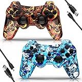 Kujian Controller For Ps3，wireless Controller For Playstation 3 6-axis Dual Vibration Gaming Controller With Charging Cord(blaze Skull+bluepunk)