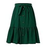 Kukume Saia Maxi Saia Para Meninas Com Botão Frontal Cintura Alta Saia Longa Com Cinto Saias De Babados Com Bolso 3 12 Anos Verde 2 7 8 Years