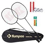 KUMPOO Conjunto De 2 Raquetes Profissionais De Badminton Raquetes De Badminton De Fibra De Carbono Com 3 Petecas 2 Alças E 1 Bolsa Raquetes Leves De Badminton De 86 G Para Treinar Jogos De Quintal