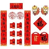 KYMY Conjunto De 14 Peças De Cuplet De Ano Novo Chinês Decoração Do Ano Lunar Chinês Do Festival Da Primavera De 2024 Conjunto De Decorações Do Ano Do Dragão Papel Duilian Chunlian Envelopes