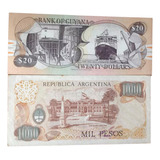 L-416 -2 Belas Cédulas U$ 20 1.000 Pesos Guyana E Argentina