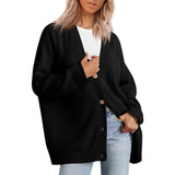 L Sueter Cardigan Aberto Feminino Tricot Manga Longa Botão