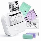 LabelCreate Impressora Térmica Portátil Mini Impressora De Adesivos T02 Máquina De Fazer Adesivos Com 3 Rolos De Papel Impressora Fotográfica Bluetooth Sem Fio Compatível Com IOS E Android Branca