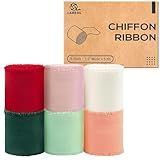 Labeol Fita De Chiffon De 6 Rolos Fita De Seda Chiffon De 3 8 Cm X 5 8 M Feita à Mão Tecido De Franja Desgastada Conjunto De Fitas De Cores Mistas Para Embrulhar Presentes Convites De Casamento 