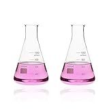Labvida 2 Peças De Frascos Erlenmeyer De Vidro De Boca Estreita- Vol-1000Ml- Borocilicato 3-3 Com Graduação Impressa- Lvc005
