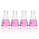 Labvida 4 Unidades De Frascos Erlenmeyer De Vidro De Boca Estreita Vol-500Ml- 3-3 Borocilicato Com Graduação Impressa- Lvc004