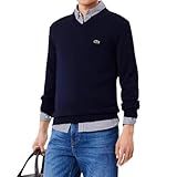 Lacoste Suéter Masculino De Jérsei De Algodão E Manga Comprida Com Gola V Azul Marinho 3XL