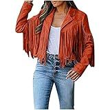 Ladies Faux Suede Casa Casual Casual Cachoeira Casacos Jaquetas Jaquetas Fringe Faux Suede Casaco De Couro Color Orange Size L 