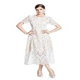 LAI MENG FIVE CATS Vestido Feminino Rodado De Renda Floral Manga Curta Gola Redonda Branco M