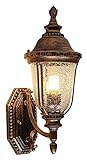 Lâmpada De Pátio Lanterna Rústica Luminária De Parede Retrô LED Antiquado Com Acabamento Em Bronze Polido Arandela De Alumínio 45 Cm Com Abajur De Vidro Rachado Luminária Vintage Para Quarto Jardim
