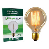 Lâmpada Filamento De Carbono G80 40w 220v E27 Retrô Vintage Decorativa Branco Quente Green Age