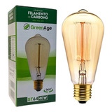 Lâmpada Filamento De Carbono St64 40w 220v E27 Retrô Decorativa Rústico Vintage Green Age