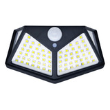 Lâmpada Luminária Solar 100 Led Parede Luz Com Sensor Cor Preto