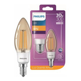 Lâmpada Retrô Filamento Led Vela 2 7w Âmbar E14 E27 Philips Cor Da Luz Branco quente 110v 220v
