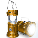 Lampião Led Retrô Portatil Bivolt Recarregavel Luz Solar Lâmpada Para Camping Cor Dourado